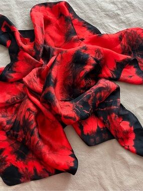 Red & Black Tie-Dye Silky Scarf with bold color